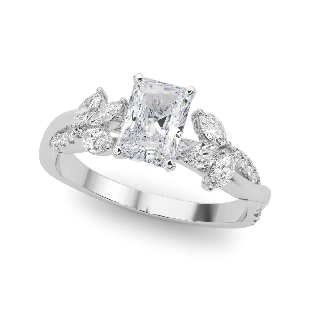 Radiant Rd & Mq Twisted Shank Engagement Round Diamond Engagement Ring — 9K/18K Gold & Platinum