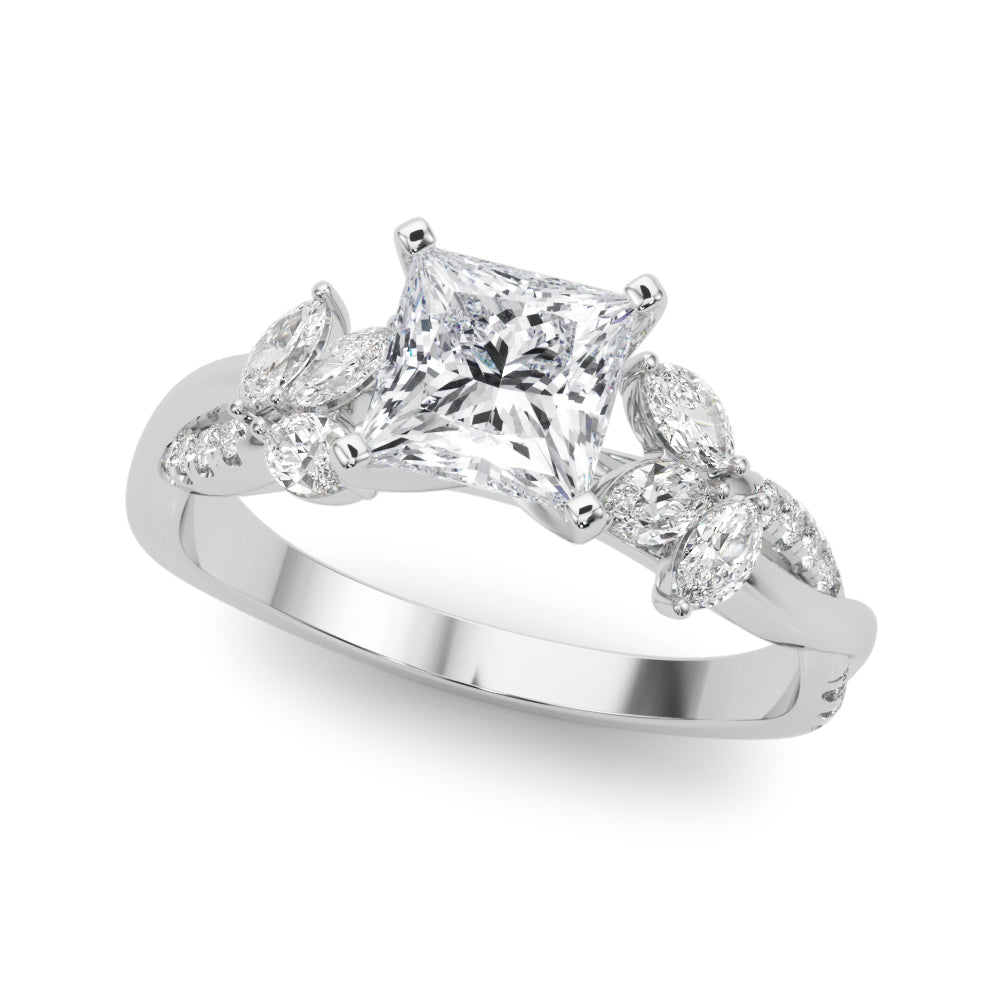 Radiant Rd & Mq Twisted Shank Engagement Round Diamond Engagement Ring — 9K/18K Gold & Platinum