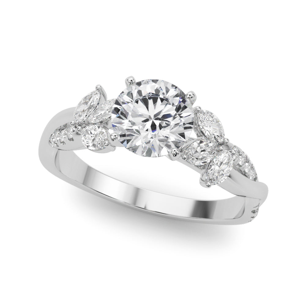 Radiant Rd & Mq Twisted Shank Engagement Round Diamond Engagement Ring — 9K/18K Gold & Platinum