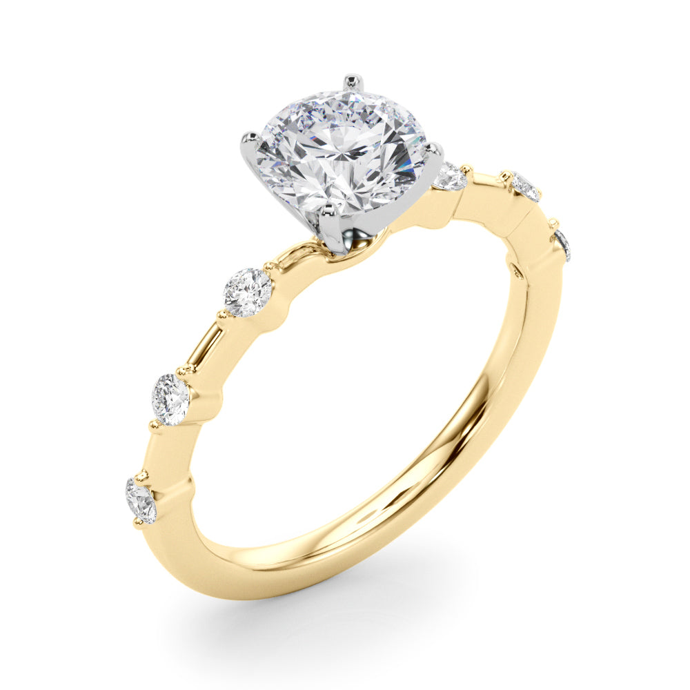 Brilliant Rd Shared Pr Single Row Round Diamond Engagement Ring — 9K/18K Gold & Platinum