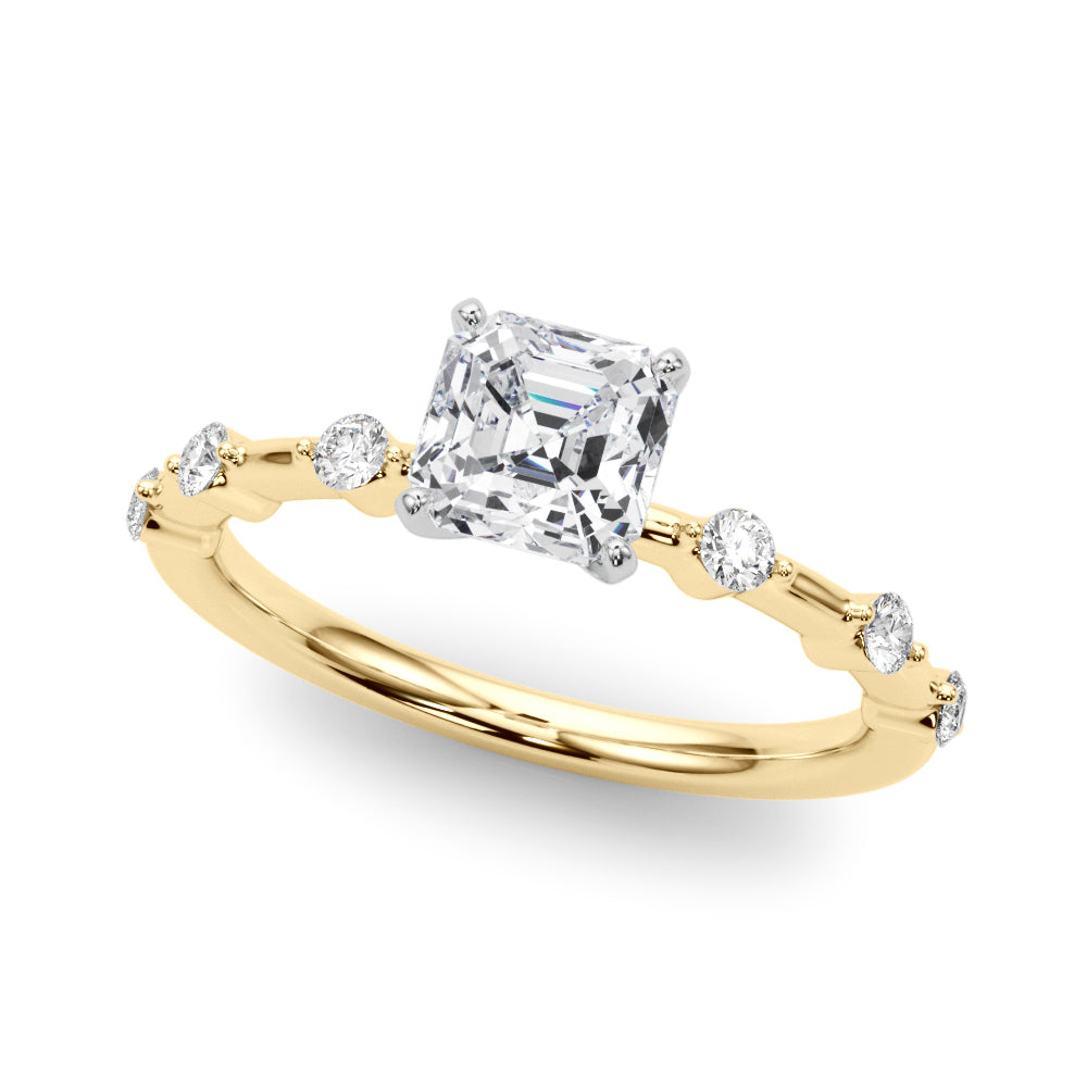 Brilliant Rd Shared Pr Single Row Round Diamond Engagement Ring — 9K/18K Gold & Platinum