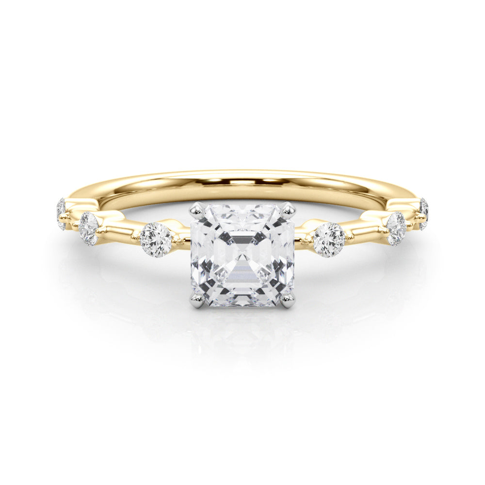 Brilliant Rd Shared Pr Single Row Round Diamond Engagement Ring — 9K/18K Gold & Platinum