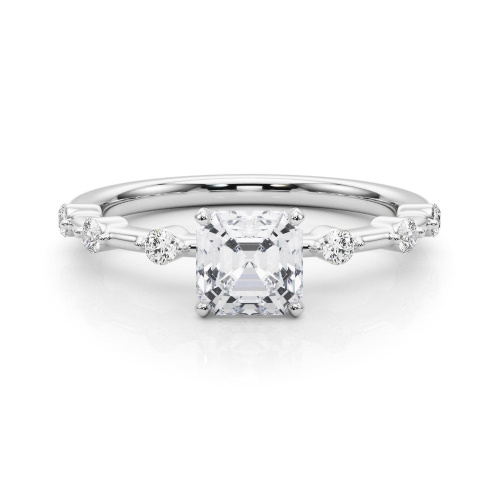 Brilliant Rd Shared Pr Single Row Round Diamond Engagement Ring — 9K/18K Gold & Platinum