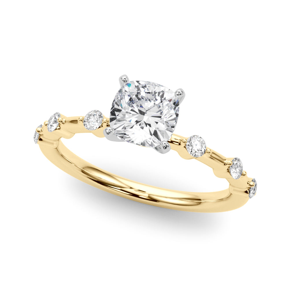 Brilliant Rd Shared Pr Single Row Round Diamond Engagement Ring — 9K/18K Gold & Platinum
