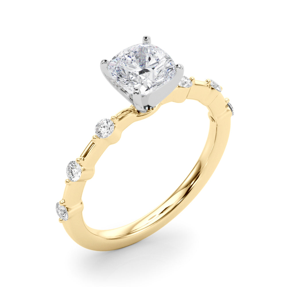 Brilliant Rd Shared Pr Single Row Round Diamond Engagement Ring — 9K/18K Gold & Platinum
