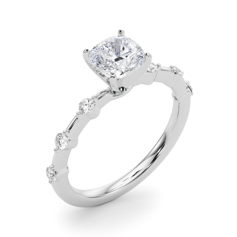 Brilliant Rd Shared Pr Single Row Round Diamond Engagement Ring — 9K/18K Gold & Platinum