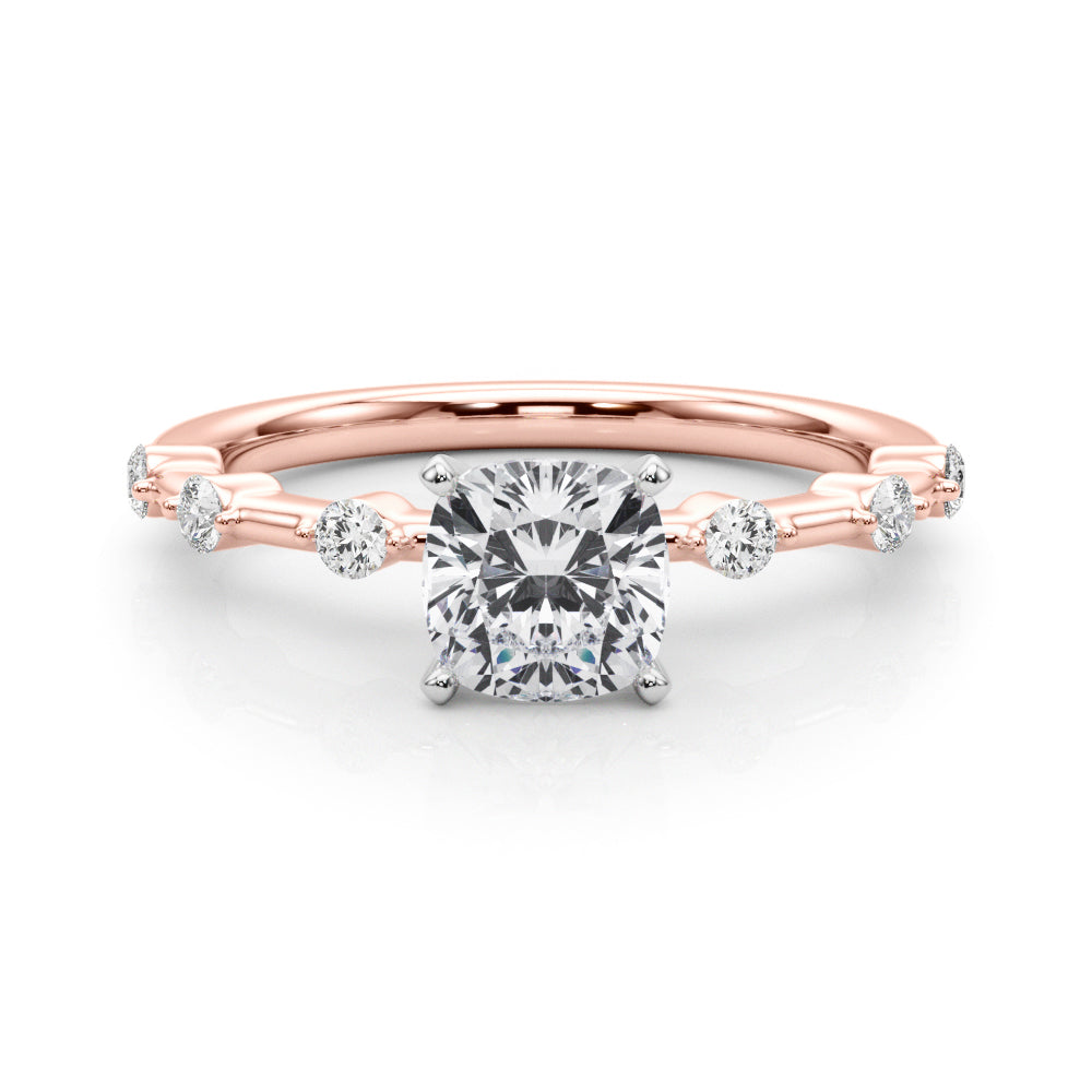 Brilliant Rd Shared Pr Single Row Round Diamond Engagement Ring — 9K/18K Gold & Platinum