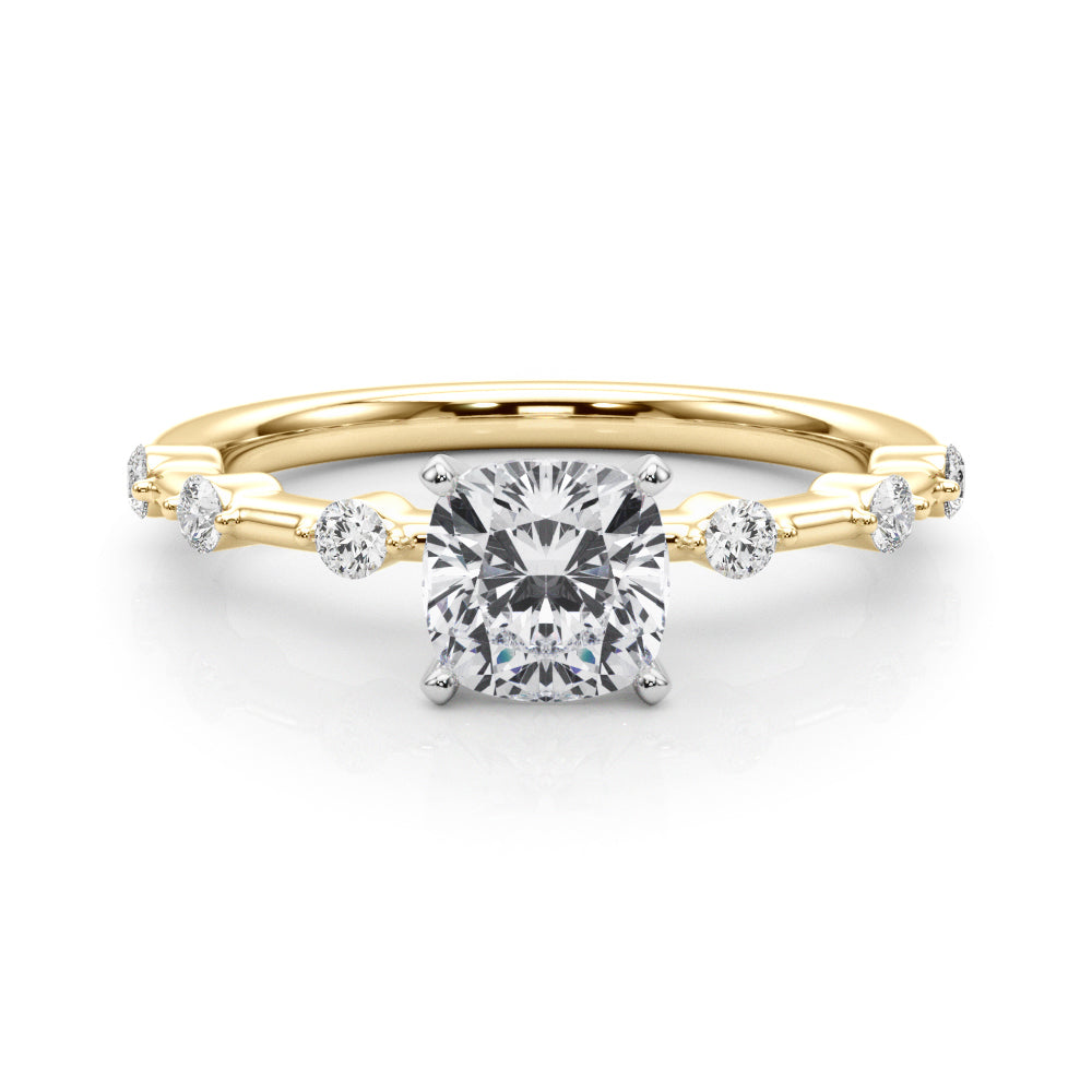 Brilliant Rd Shared Pr Single Row Round Diamond Engagement Ring — 9K/18K Gold & Platinum