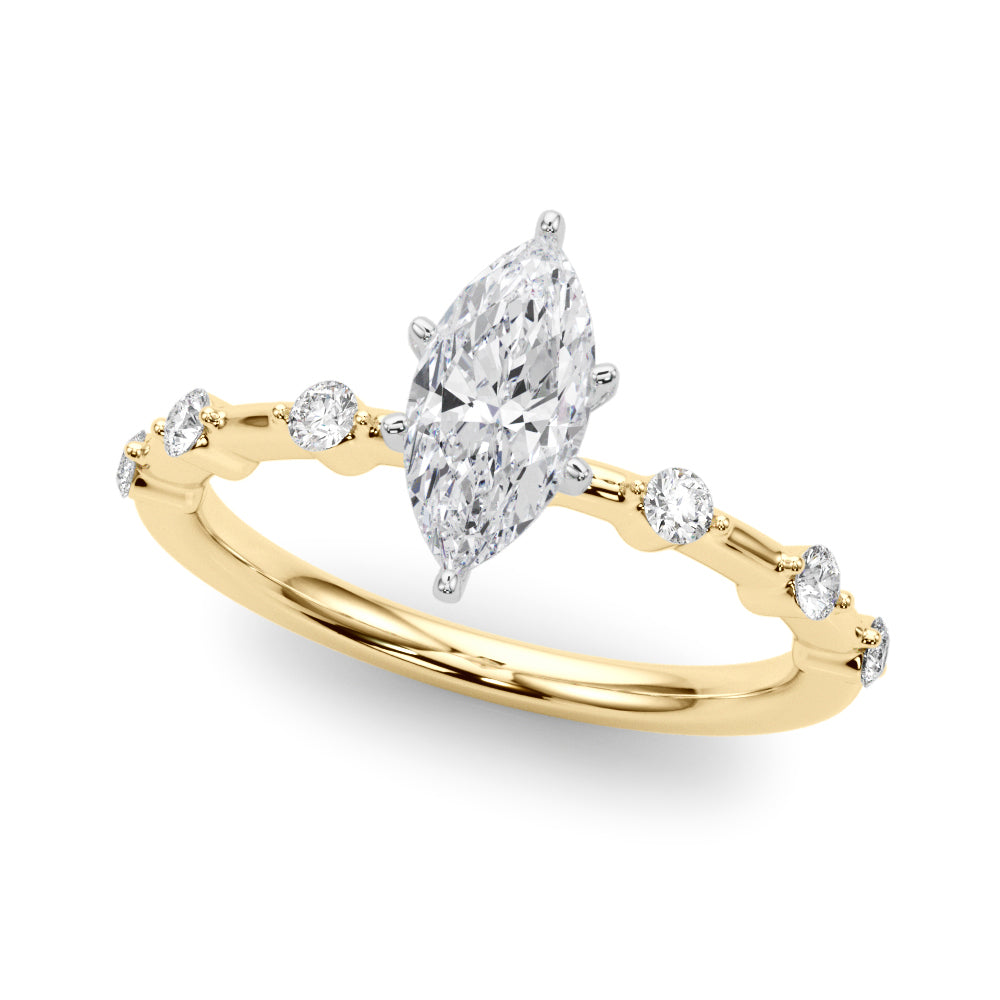 Brilliant Rd Shared Pr Single Row Round Diamond Engagement Ring — 9K/18K Gold & Platinum