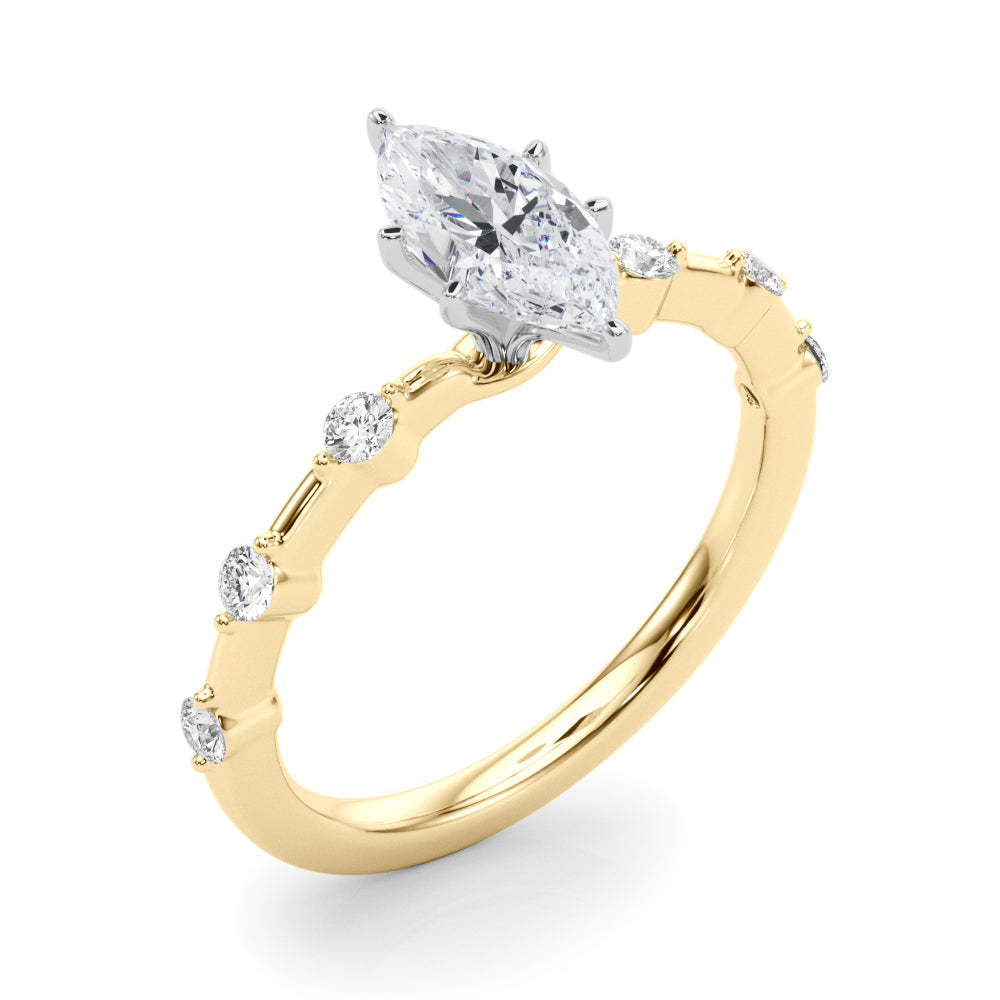 Brilliant Rd Shared Pr Single Row Round Diamond Engagement Ring — 9K/18K Gold & Platinum