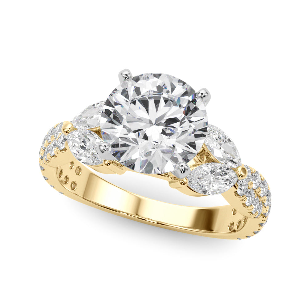 Romantic Mq & Rd Twisted Engagement Ring Round Diamond Engagement Ring — 9K/18K Gold & Platinum