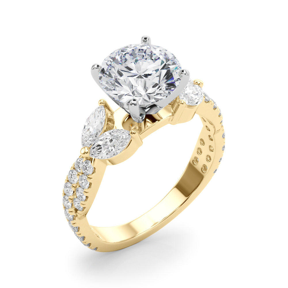Romantic Mq & Rd Twisted Engagement Ring Round Diamond Engagement Ring — 9K/18K Gold & Platinum