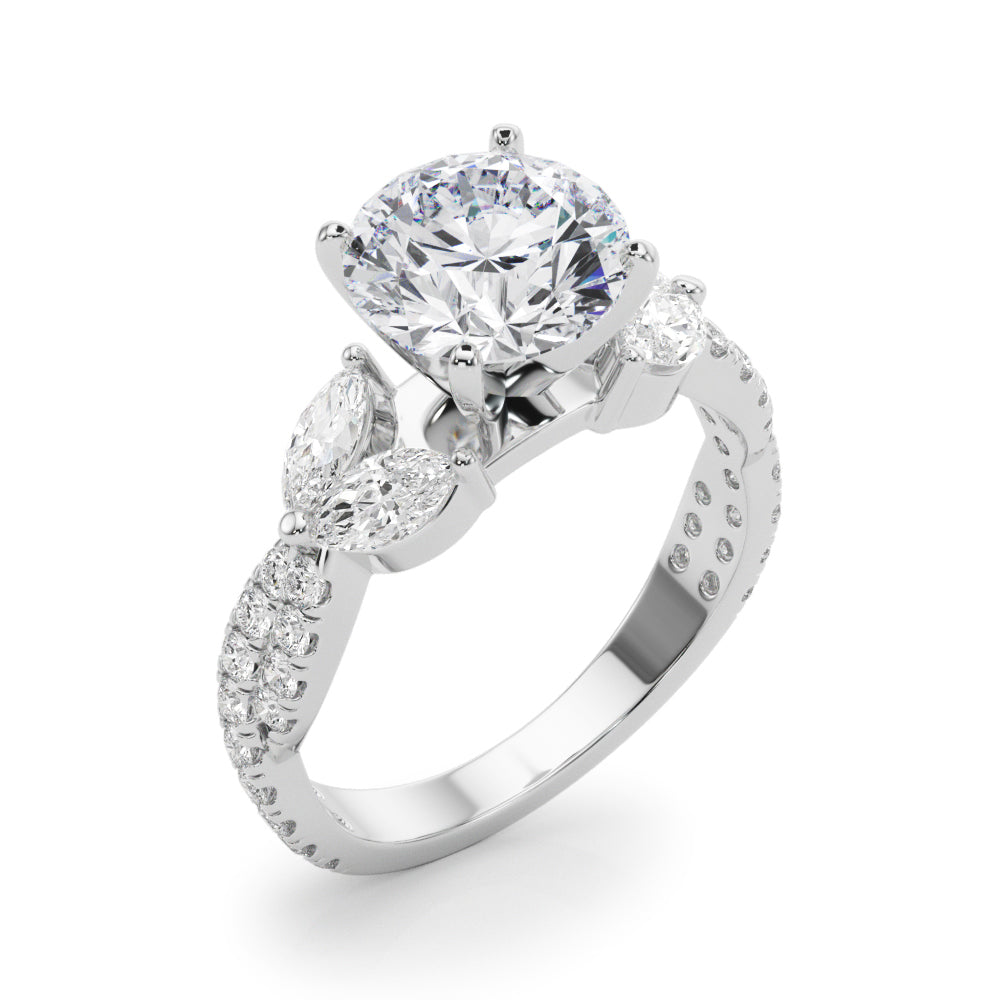 Romantic Mq & Rd Twisted Engagement Ring Round Diamond Engagement Ring — 9K/18K Gold & Platinum