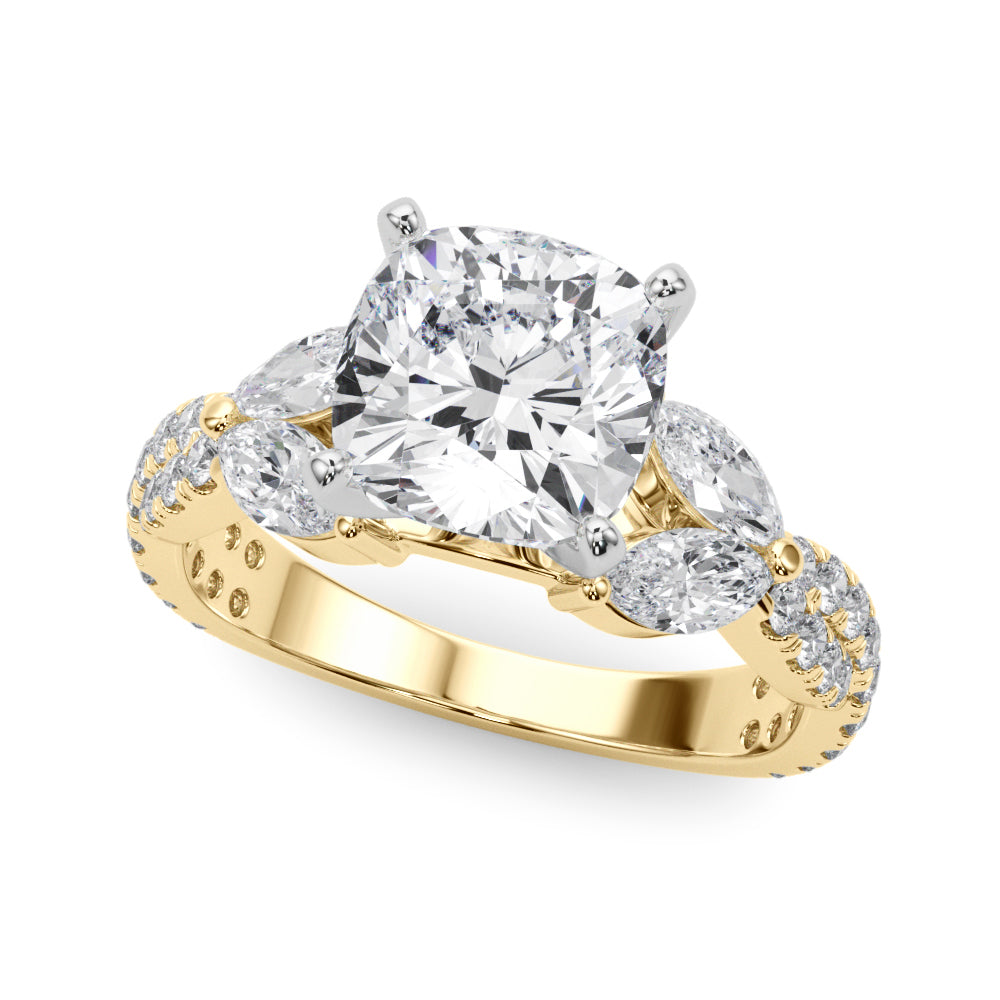 Romantic Mq & Rd Twisted Engagement Ring Round Diamond Engagement Ring — 9K/18K Gold & Platinum