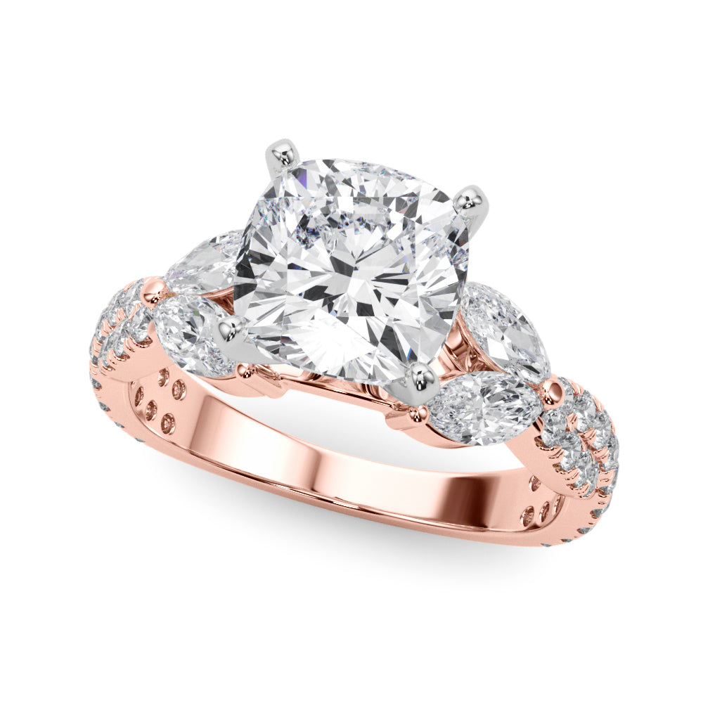 Romantic Mq & Rd Twisted Engagement Ring Round Diamond Engagement Ring — 9K/18K Gold & Platinum