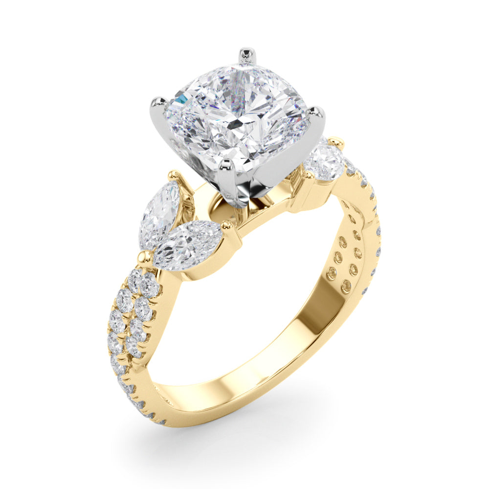 Romantic Mq & Rd Twisted Engagement Ring Round Diamond Engagement Ring — 9K/18K Gold & Platinum