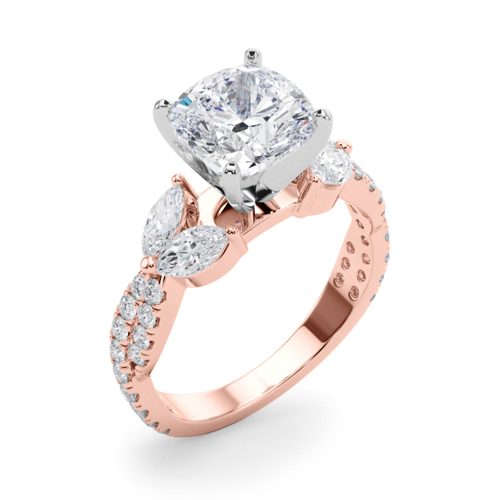 Romantic Mq & Rd Twisted Engagement Ring Round Diamond Engagement Ring — 9K/18K Gold & Platinum