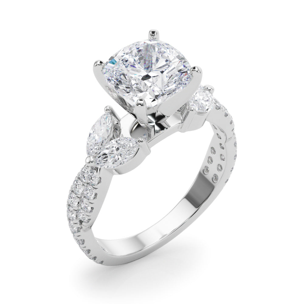 Romantic Mq & Rd Twisted Engagement Ring Round Diamond Engagement Ring — 9K/18K Gold & Platinum