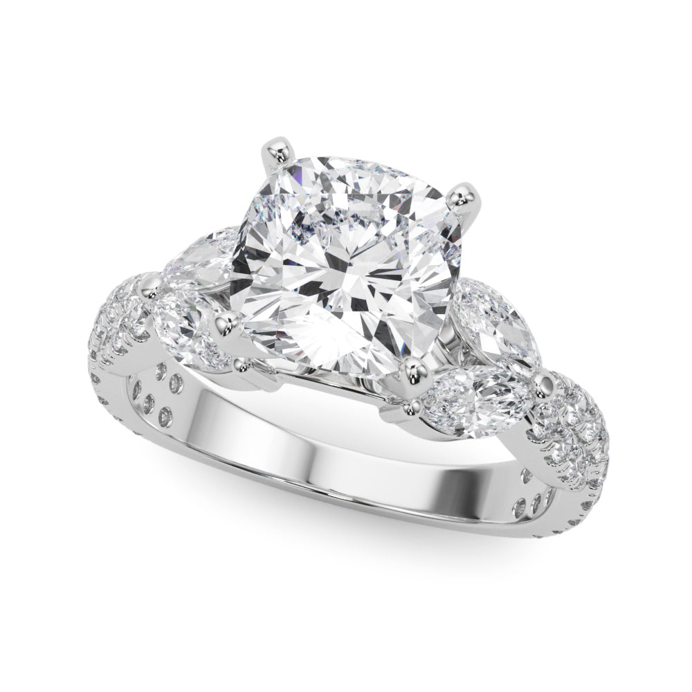 Romantic Mq & Rd Twisted Engagement Ring Round Diamond Engagement Ring — 9K/18K Gold & Platinum