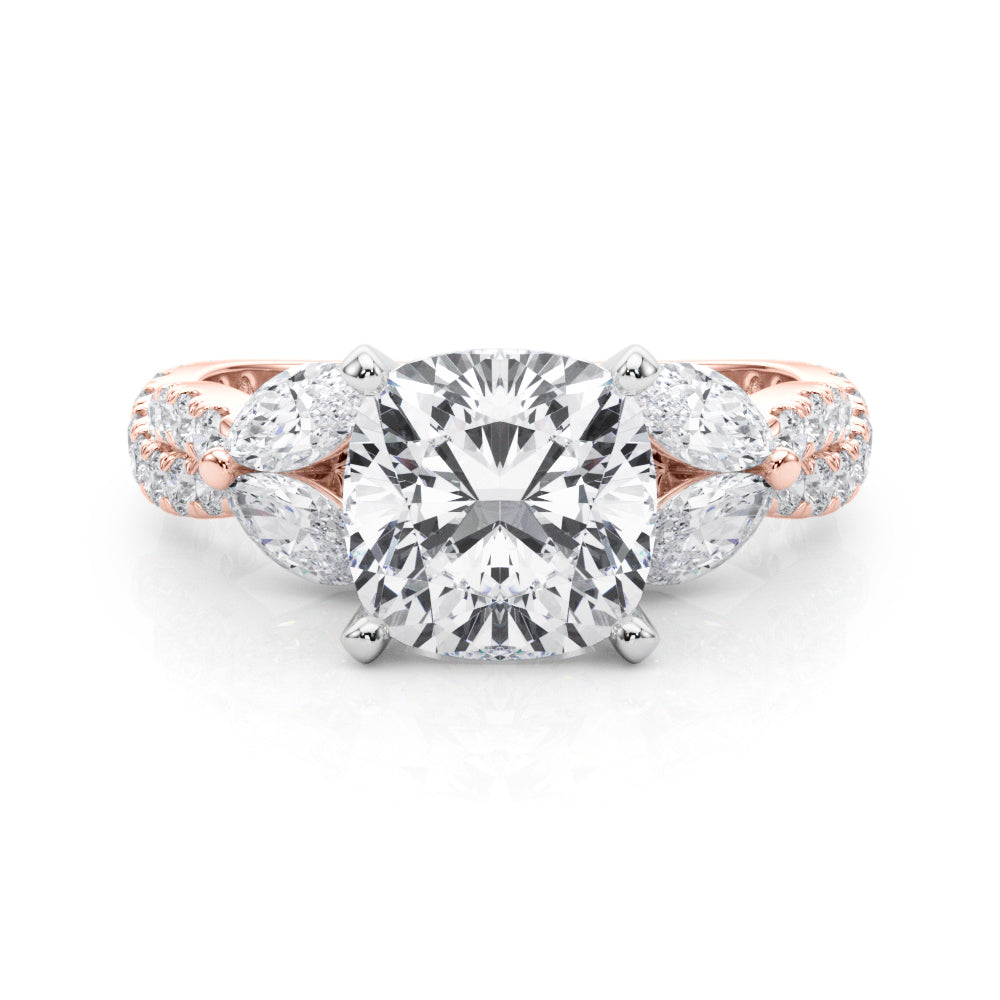 Romantic Mq & Rd Twisted Engagement Ring Round Diamond Engagement Ring — 9K/18K Gold & Platinum