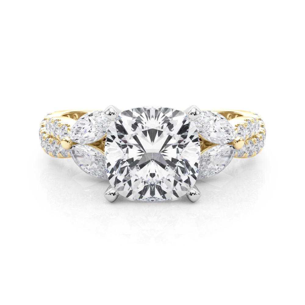 Romantic Mq & Rd Twisted Engagement Ring Round Diamond Engagement Ring — 9K/18K Gold & Platinum