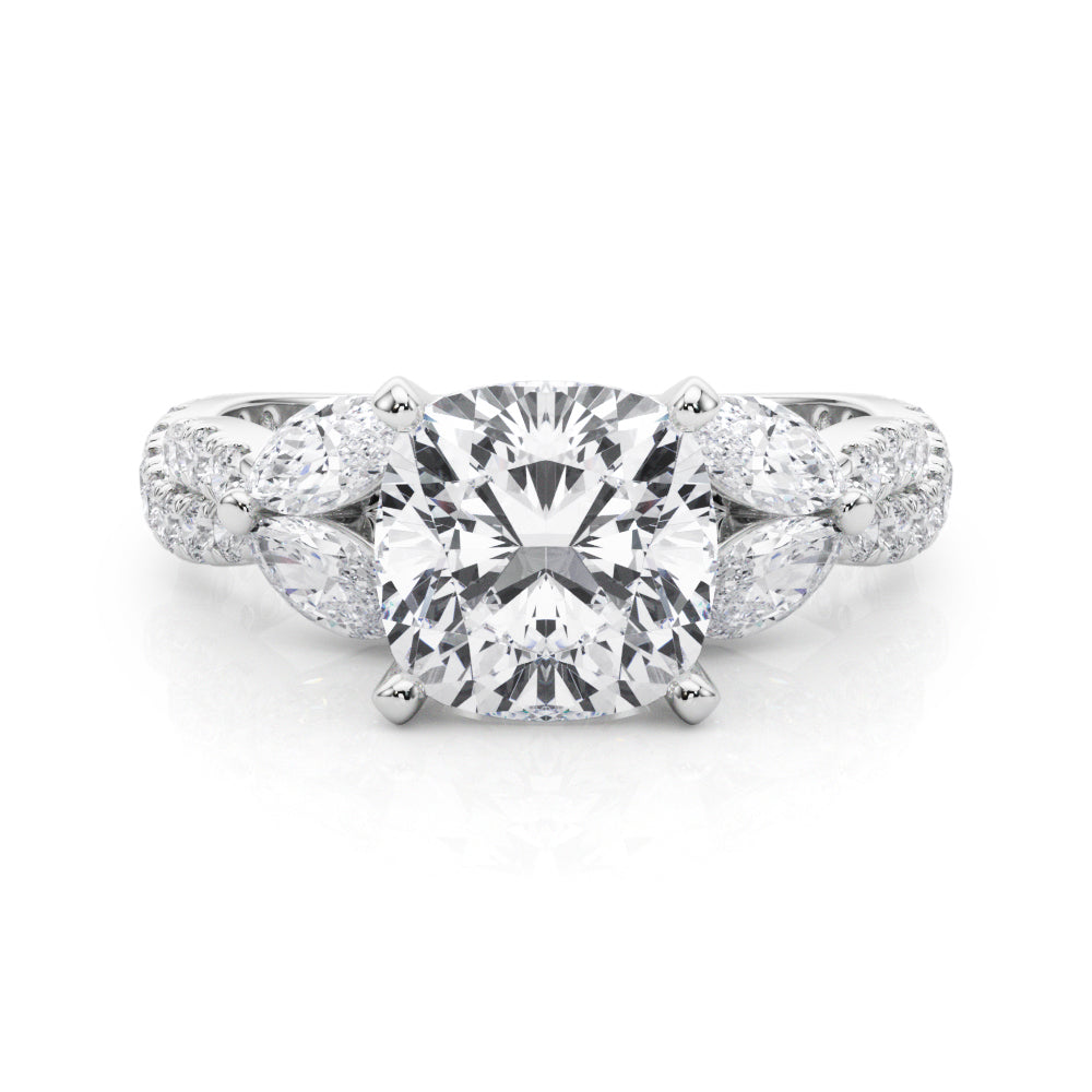 Romantic Mq & Rd Twisted Engagement Ring Round Diamond Engagement Ring — 9K/18K Gold & Platinum