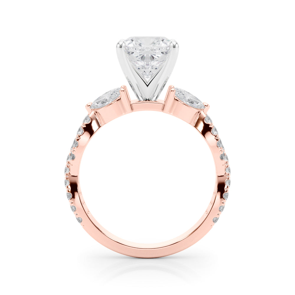 Romantic Mq & Rd Twisted Engagement Ring Round Diamond Engagement Ring — 9K/18K Gold & Platinum