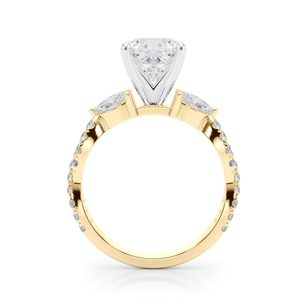 Romantic Mq & Rd Twisted Engagement Ring Round Diamond Engagement Ring — 9K/18K Gold & Platinum