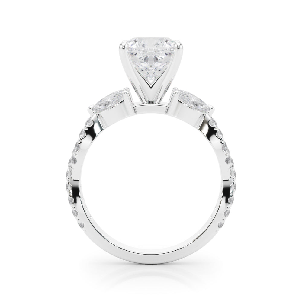 Romantic Mq & Rd Twisted Engagement Ring Round Diamond Engagement Ring — 9K/18K Gold & Platinum
