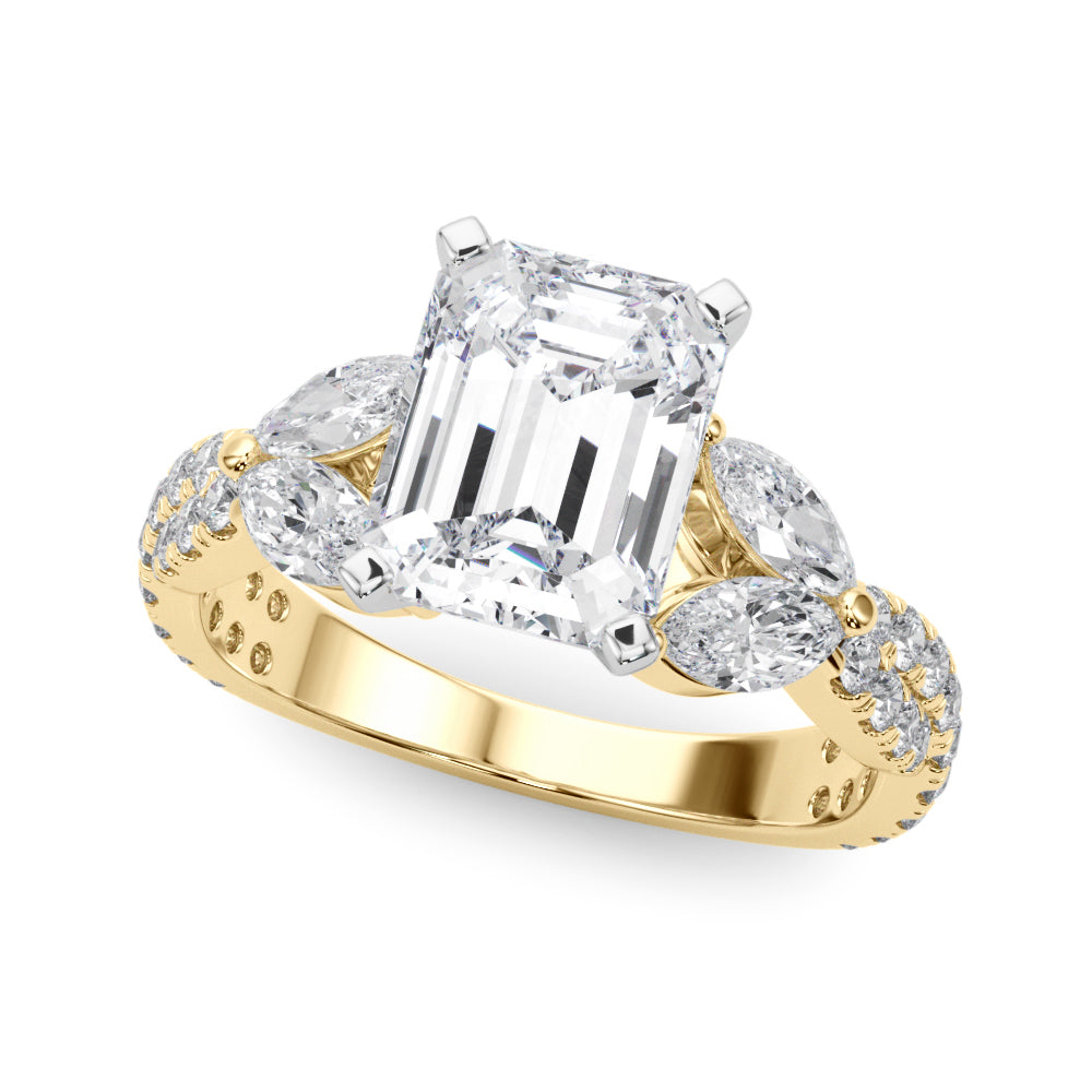 Romantic Mq & Rd Twisted Engagement Ring Round Diamond Engagement Ring — 9K/18K Gold & Platinum