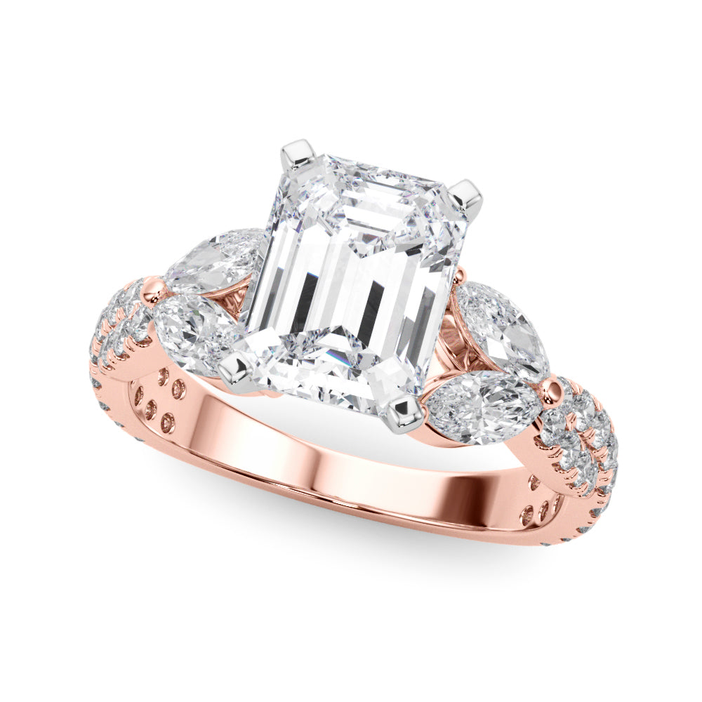 Romantic Mq & Rd Twisted Engagement Ring Round Diamond Engagement Ring — 9K/18K Gold & Platinum