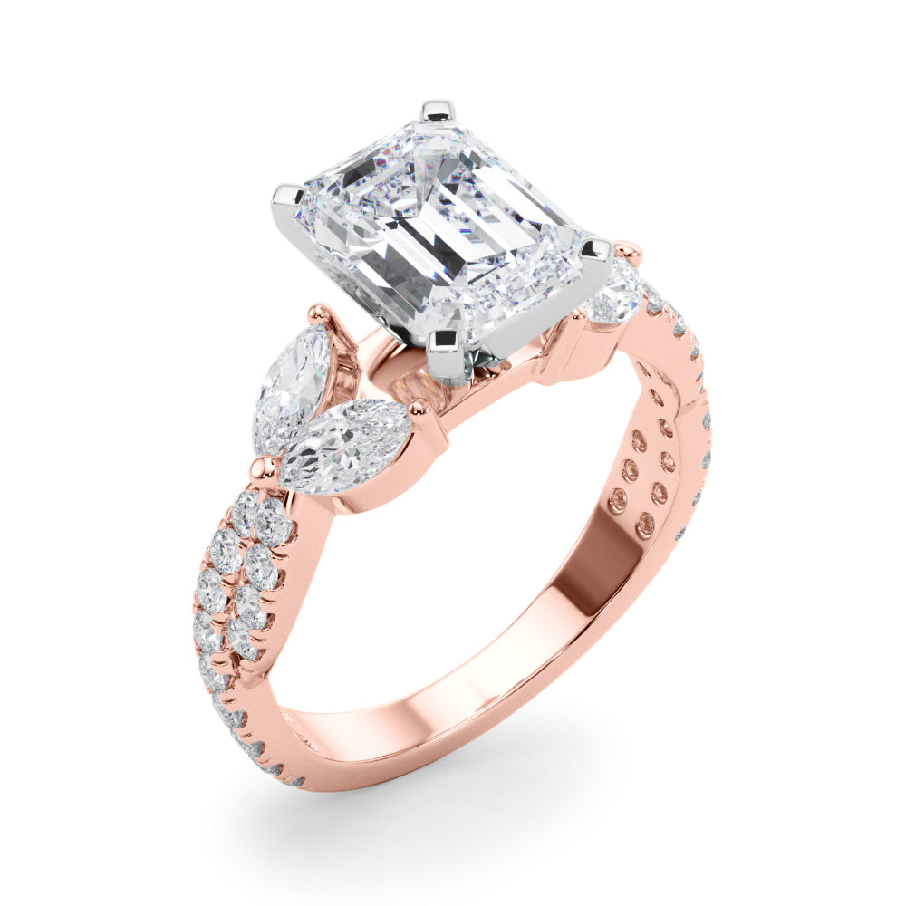 Romantic Mq & Rd Twisted Engagement Ring Round Diamond Engagement Ring — 9K/18K Gold & Platinum