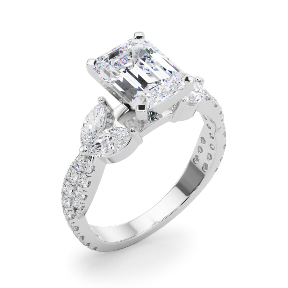 Romantic Mq & Rd Twisted Engagement Ring Round Diamond Engagement Ring — 9K/18K Gold & Platinum