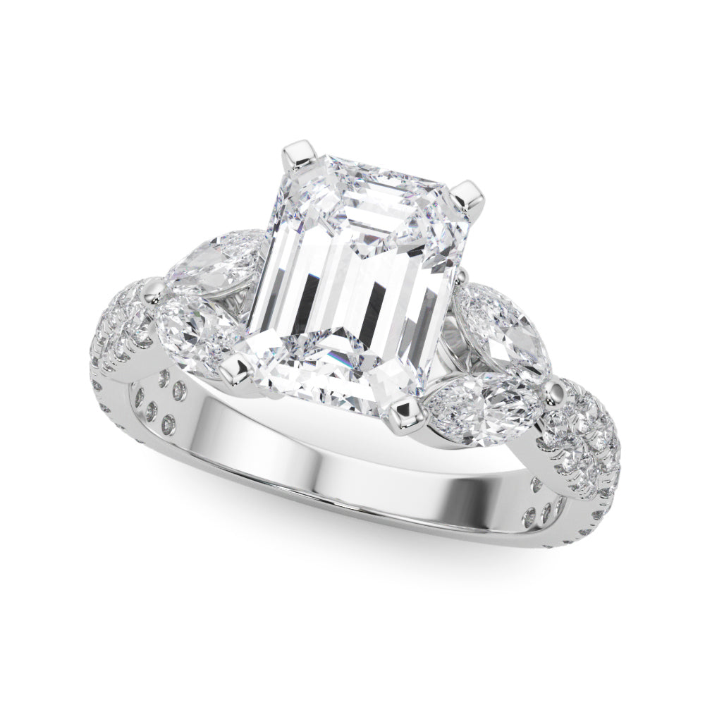 Romantic Mq & Rd Twisted Engagement Ring Round Diamond Engagement Ring — 9K/18K Gold & Platinum