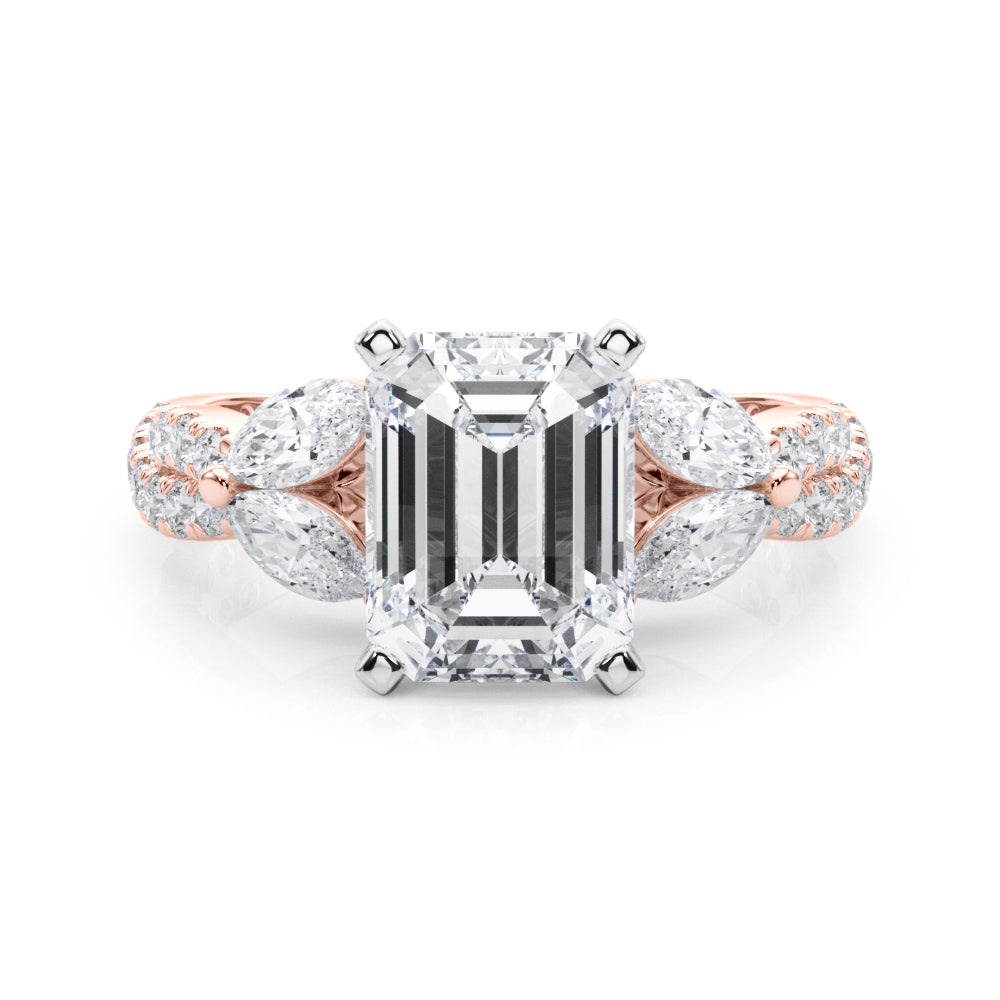 Romantic Mq & Rd Twisted Engagement Ring Round Diamond Engagement Ring — 9K/18K Gold & Platinum