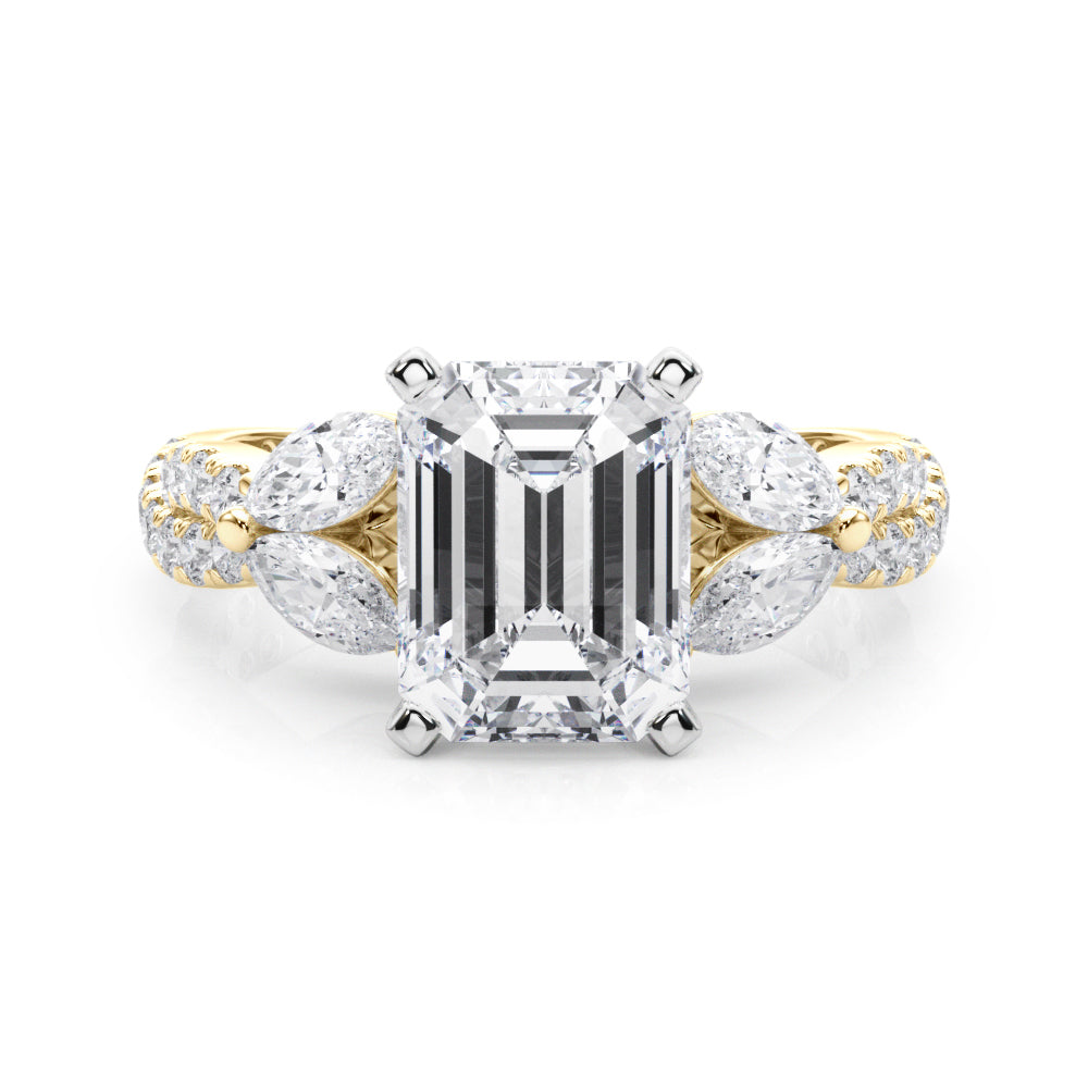 Romantic Mq & Rd Twisted Engagement Ring Round Diamond Engagement Ring — 9K/18K Gold & Platinum