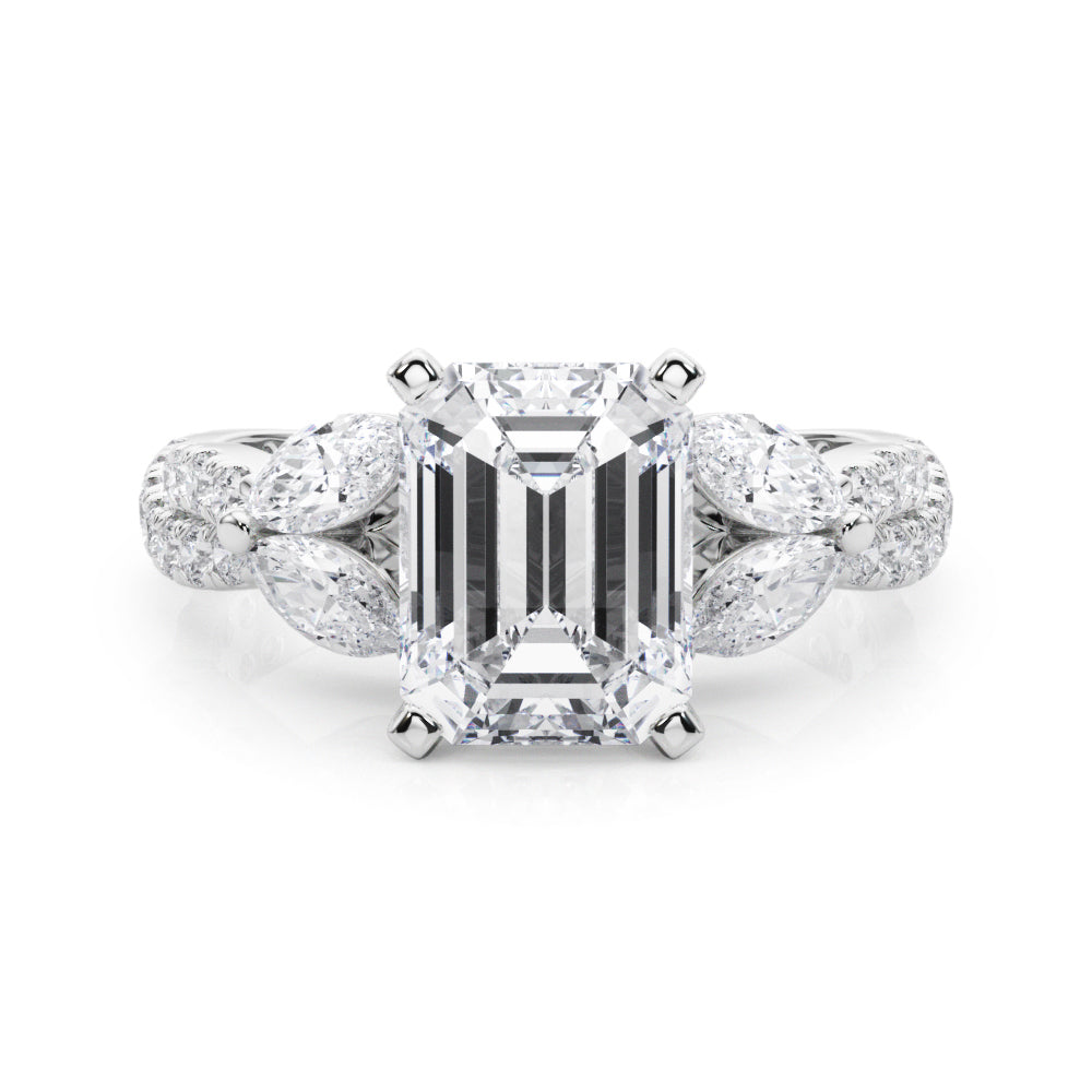 Romantic Mq & Rd Twisted Engagement Ring Round Diamond Engagement Ring — 9K/18K Gold & Platinum
