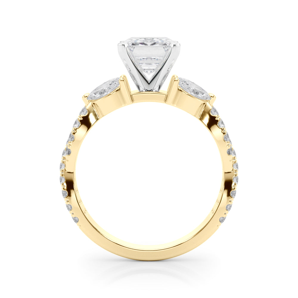 Romantic Mq & Rd Twisted Engagement Ring Round Diamond Engagement Ring — 9K/18K Gold & Platinum
