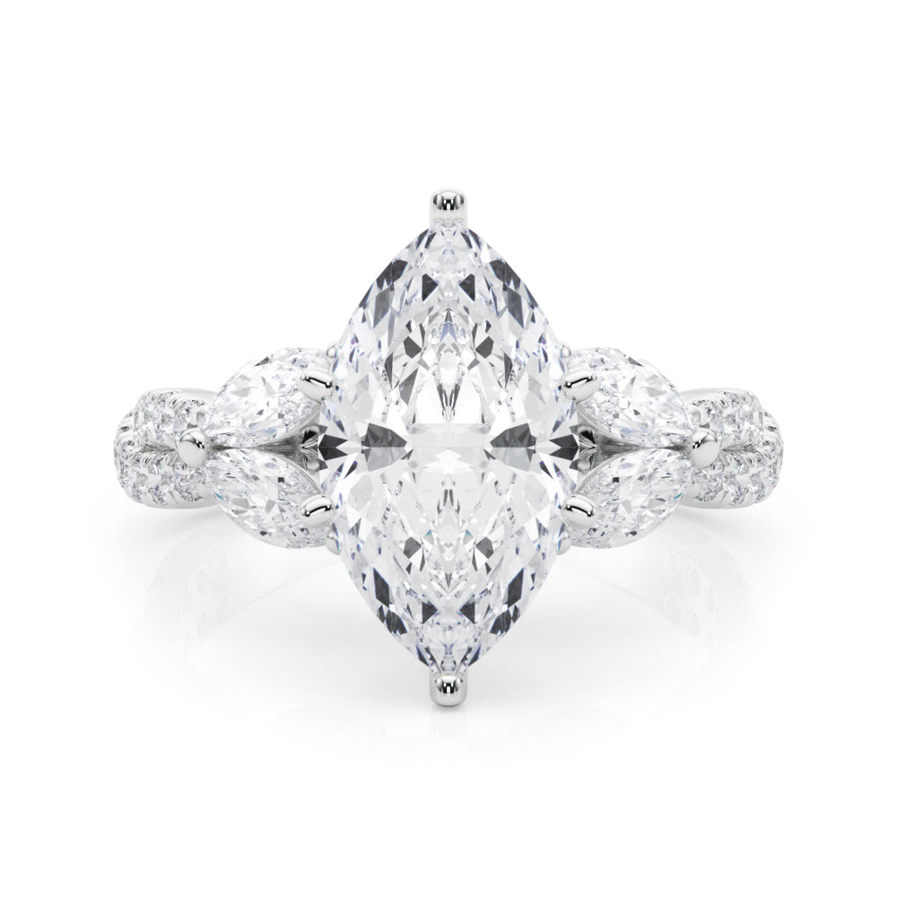 Romantic Mq & Rd Twisted Engagement Ring Round Diamond Engagement Ring — 9K/18K Gold & Platinum