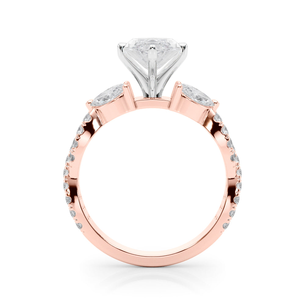 Romantic Mq & Rd Twisted Engagement Ring Round Diamond Engagement Ring — 9K/18K Gold & Platinum
