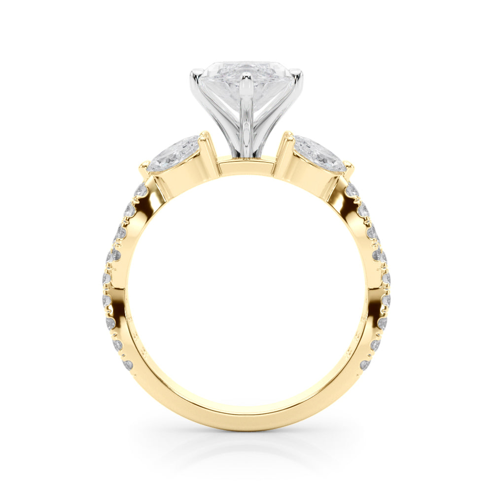 Romantic Mq & Rd Twisted Engagement Ring Round Diamond Engagement Ring — 9K/18K Gold & Platinum