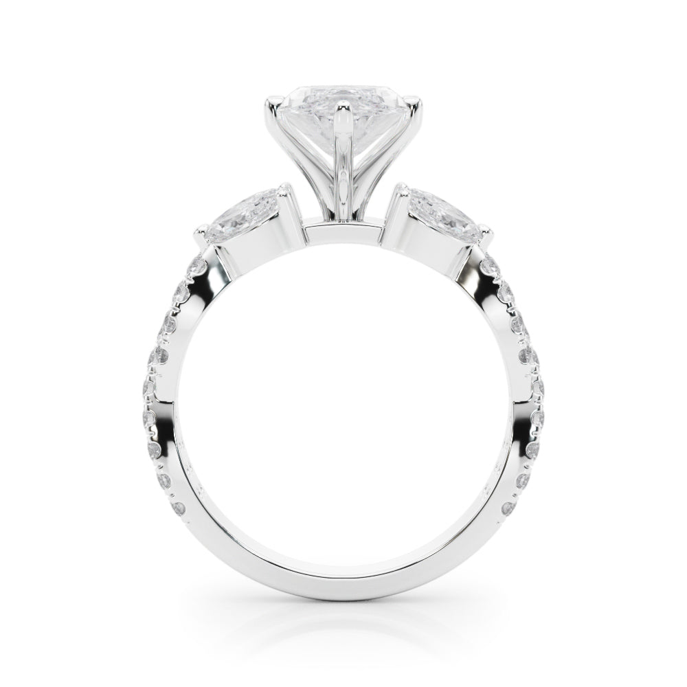 Romantic Mq & Rd Twisted Engagement Ring Round Diamond Engagement Ring — 9K/18K Gold & Platinum