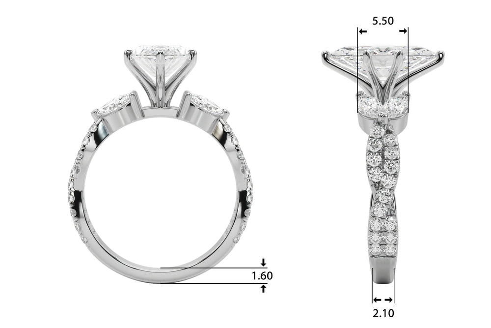 Romantic Mq & Rd Twisted Engagement Ring Round Diamond Engagement Ring — 9K/18K Gold & Platinum