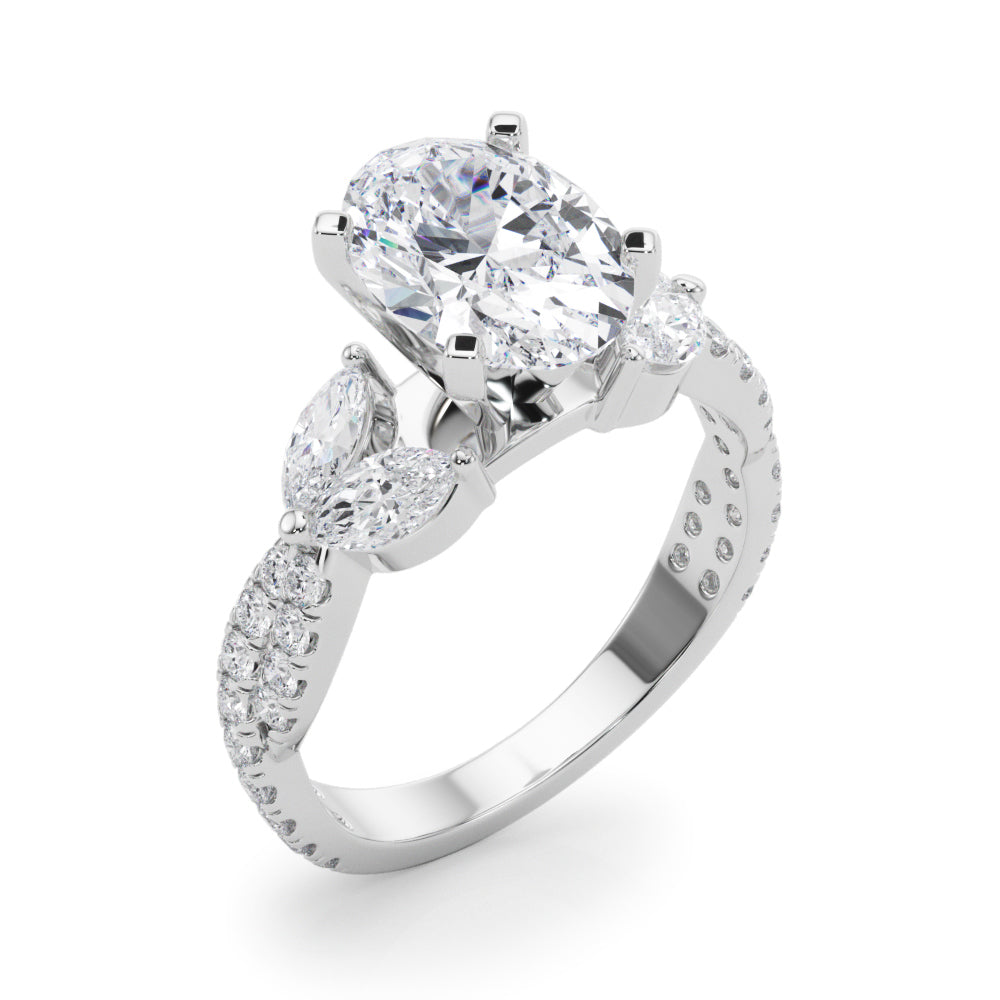 Romantic Mq & Rd Twisted Engagement Ring Round Diamond Engagement Ring — 9K/18K Gold & Platinum