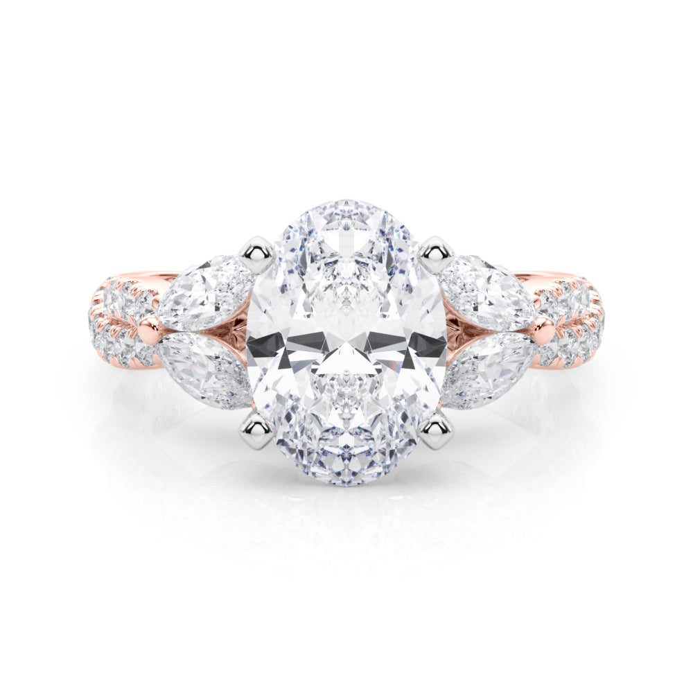 Romantic Mq & Rd Twisted Engagement Ring Round Diamond Engagement Ring — 9K/18K Gold & Platinum