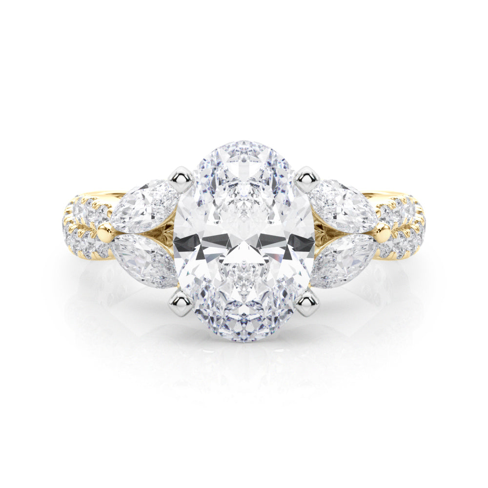 Romantic Mq & Rd Twisted Engagement Ring Round Diamond Engagement Ring — 9K/18K Gold & Platinum