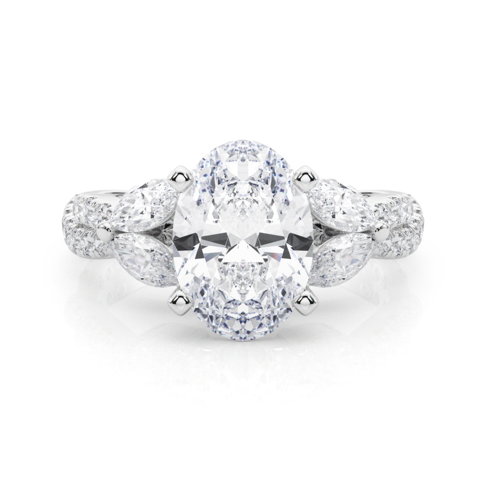 Romantic Mq & Rd Twisted Engagement Ring Round Diamond Engagement Ring — 9K/18K Gold & Platinum