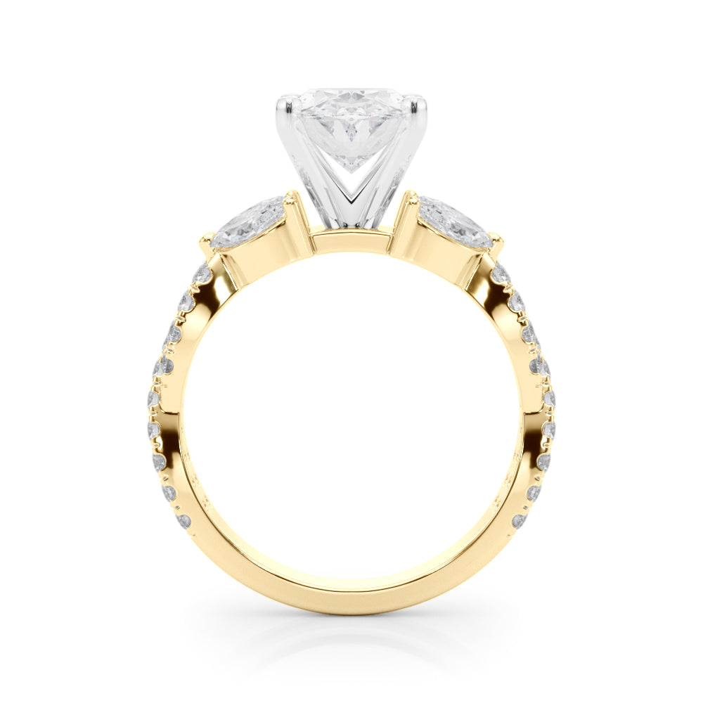 Romantic Mq & Rd Twisted Engagement Ring Round Diamond Engagement Ring — 9K/18K Gold & Platinum