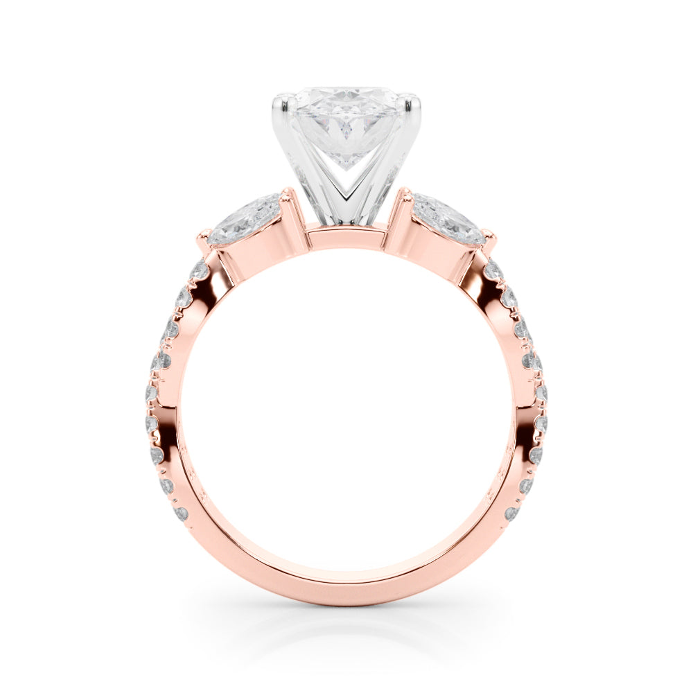 Romantic Mq & Rd Twisted Engagement Ring Round Diamond Engagement Ring — 9K/18K Gold & Platinum
