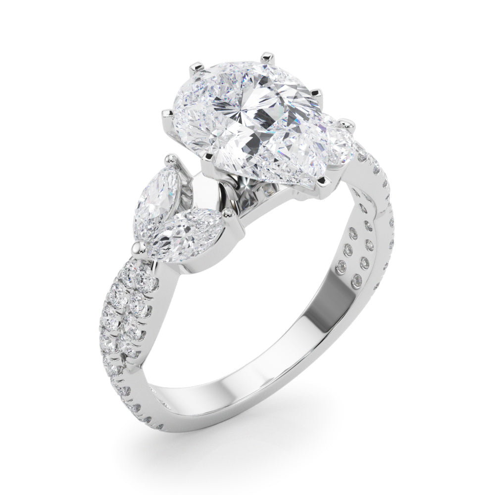 Romantic Mq & Rd Twisted Engagement Ring Round Diamond Engagement Ring — 9K/18K Gold & Platinum